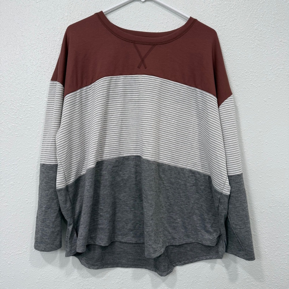 24/7 by Maurices Colorblock Striped Long‎ Sleeve Top Women's Plus Size 1X
